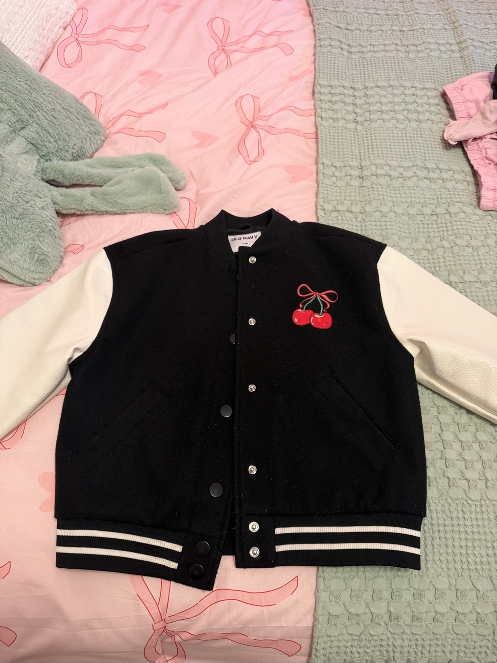 Old Navy Black & White Cherry Letterman Jacket